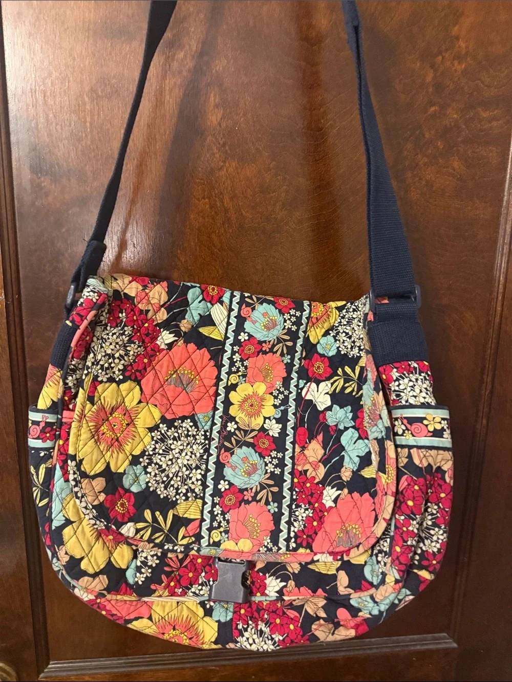 Vera Bradley Navy Floral Quilted Laptop Bag with Multicolor Blooms
